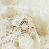 Milk Drop with Diamonds, Solid 14kt Gold DNA Ring